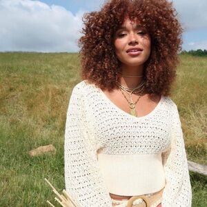 Altar'd State Cream Crochet Knit Sweater